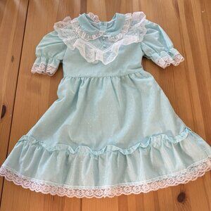 Vintage Girl's Dress Blue Tiered Ruffle Victorian Style Lace 3T